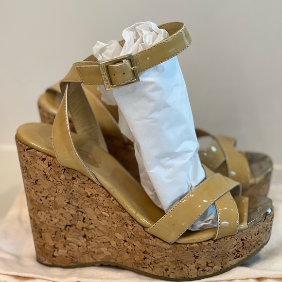Jimmy Choo Cork Ankle Strap Wedge Sandals - Picture 3 of 5